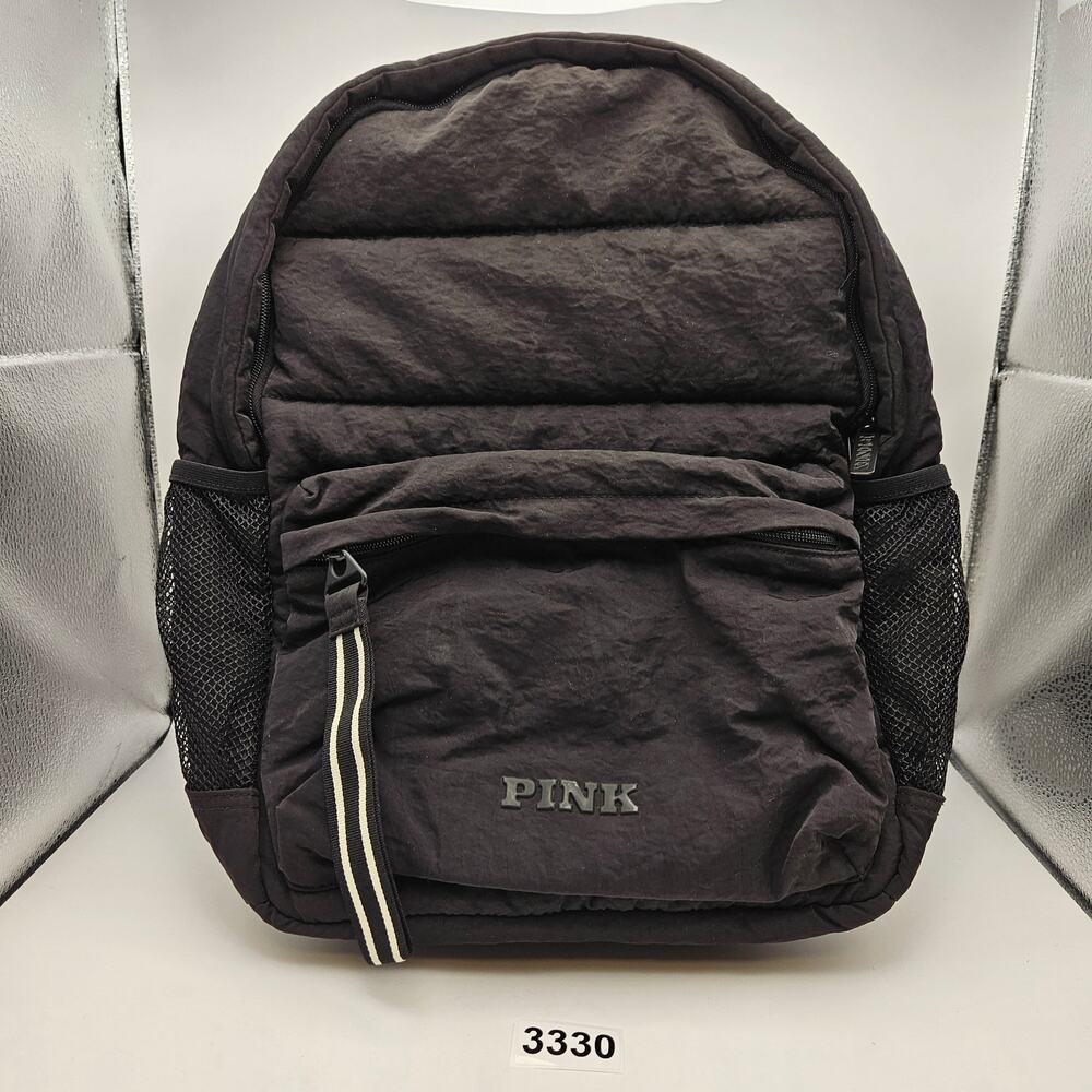 VICTORIAS SECRET PINK BLACK QUILTED NYLON BACKPACK SCHOOL TRAVEL LAPTOP BOOK BAG